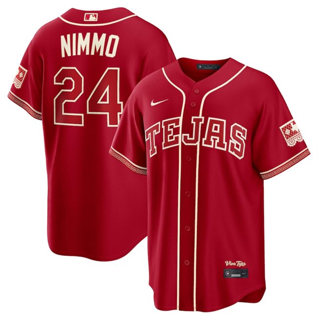 Men's Texas Rangers #24 Brandon Nimmo Red 2026 City Connect Stadium Stitched Baseball Jersey